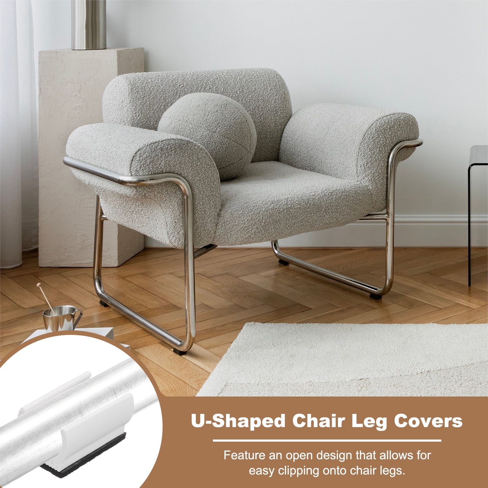 16 Pack Rectangle U Shaped Chair Leg Caps with Felt Pads, Fit 25mm Dia Tubular Legs, Slide Smoothly Furniture Feet Protector No Scratches No Noise for Hardwood Floors, White