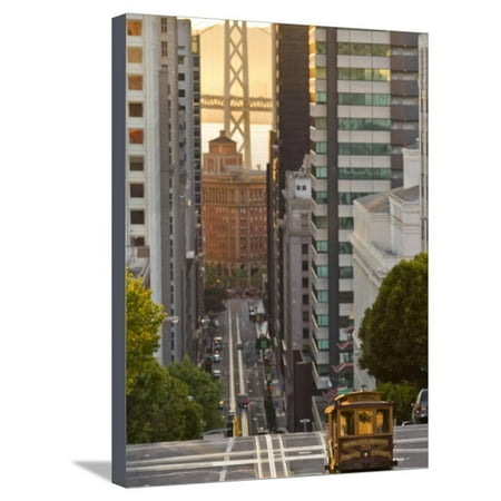 Cable Car Crossing California Street With Bay Bridge Backdrop in San Francisco, California, USA Stretched Canvas Print Wall Art By Chuck