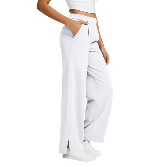 BLVB Yoga Pants Women Wide Leg Dress Pants with Pockets High Waisted Comfortable Soft Casual Side Slit Lounge Pants Stretch Sweatpants