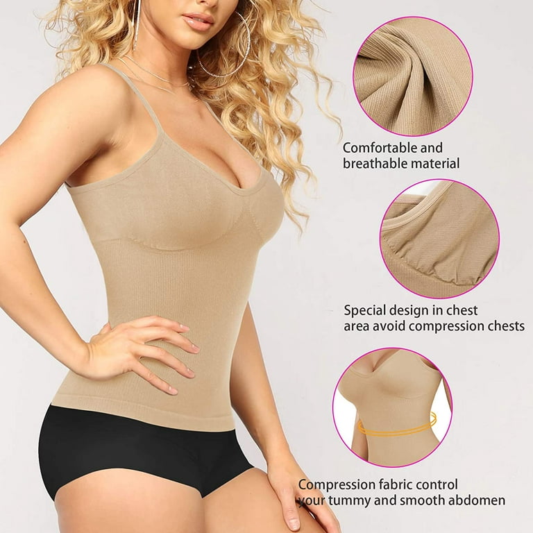 Irisnaya Women's Shapewear Tops Tummy Control Bodysuit Tank Shaping Camisole  Seamless Slimming Body Shaper for Dress Cami Waist Trainer Vest(Beige  XL-2XL) 