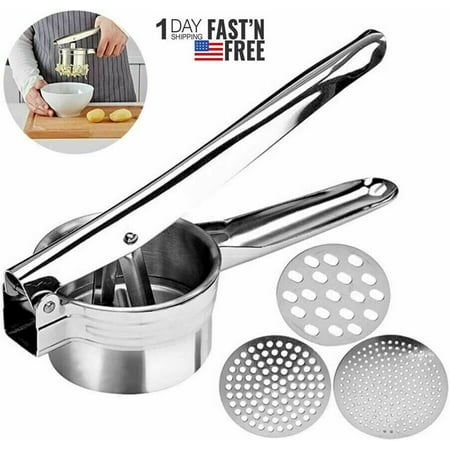 

Stainless Steel Potato Ricer – Manual Masher for Potatoes Fruits Vegetables Yams Squash Baby Food and More - 3 Interchangeable Discs