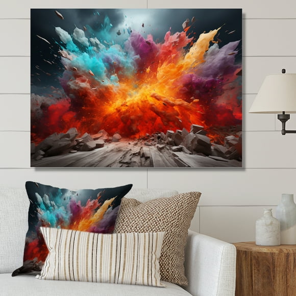 Designart Geyser Oversized Wall art decor, Geyser Wall Art, Of Color Geyser Burst painting , Multi-Color Country Canvas wall art, 40x30 inches