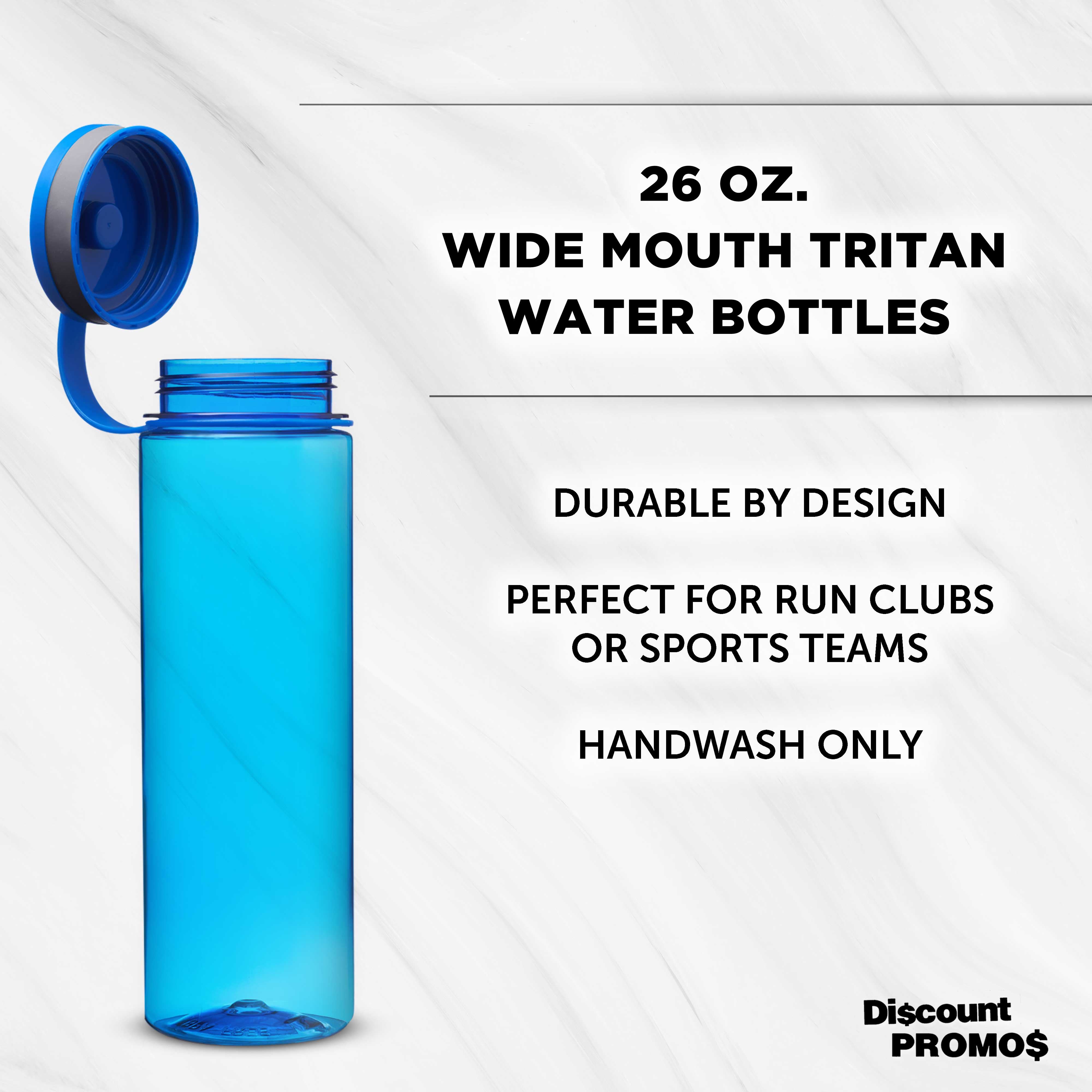 Wide Mouth Water Bottles 26 oz. Set of 10, Bulk Pack - BPA Free, Great for Gym, Camping, Backpacking, School - Blue