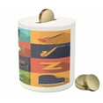 thumbnail image 3 of Music Piggy Bank, Colorful All Jazz Equipment Set on Flat Design Funky Music Graphic Design, Ceramic Coin Bank Money Box for Cash Saving, 3.6" X 3.2", Multicolor, by Ambesonne, 3 of 4