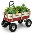 thumbnail image 2 of Wagon Cart for Kids, Heavy Duty Wagon Cart with Wooden Fence, Beach Wagon with 10" All-Terrain Wheels, Utility Wagon for Patio Camping Garden Beach Shopping, 330 lbs Capacity, JA3889, 2 of 11