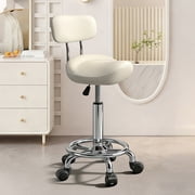 Saddle Stool with Back and Ring Pedal, Adjustable Hydraulic Rolling Chair with Wheels for Salon, Spa, Medical, Massage & Drafting Use White