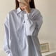 thumbnail image 5 of Bienvenido Blusa frontal con botones a rayas Bolsillo delantero Manga larga Cuello vuelto Blusa informal Camisa Blusa informal a rayas L, 5 of 8