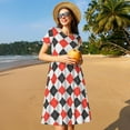 thumbnail image 4 of Balery Red and black argyle Vestidos sueltos de manga corta para mujer, vestidos de verano 2025, vestidos casuales de corte A con vuelo., 4 of 6