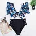 thumbnail image 4 of Women Ruffle High Waist Swimsuit Two Pieces Push Up Tropical Print Bikini Floral Beachwear V-Neck Bathing Suit, 4 of 8