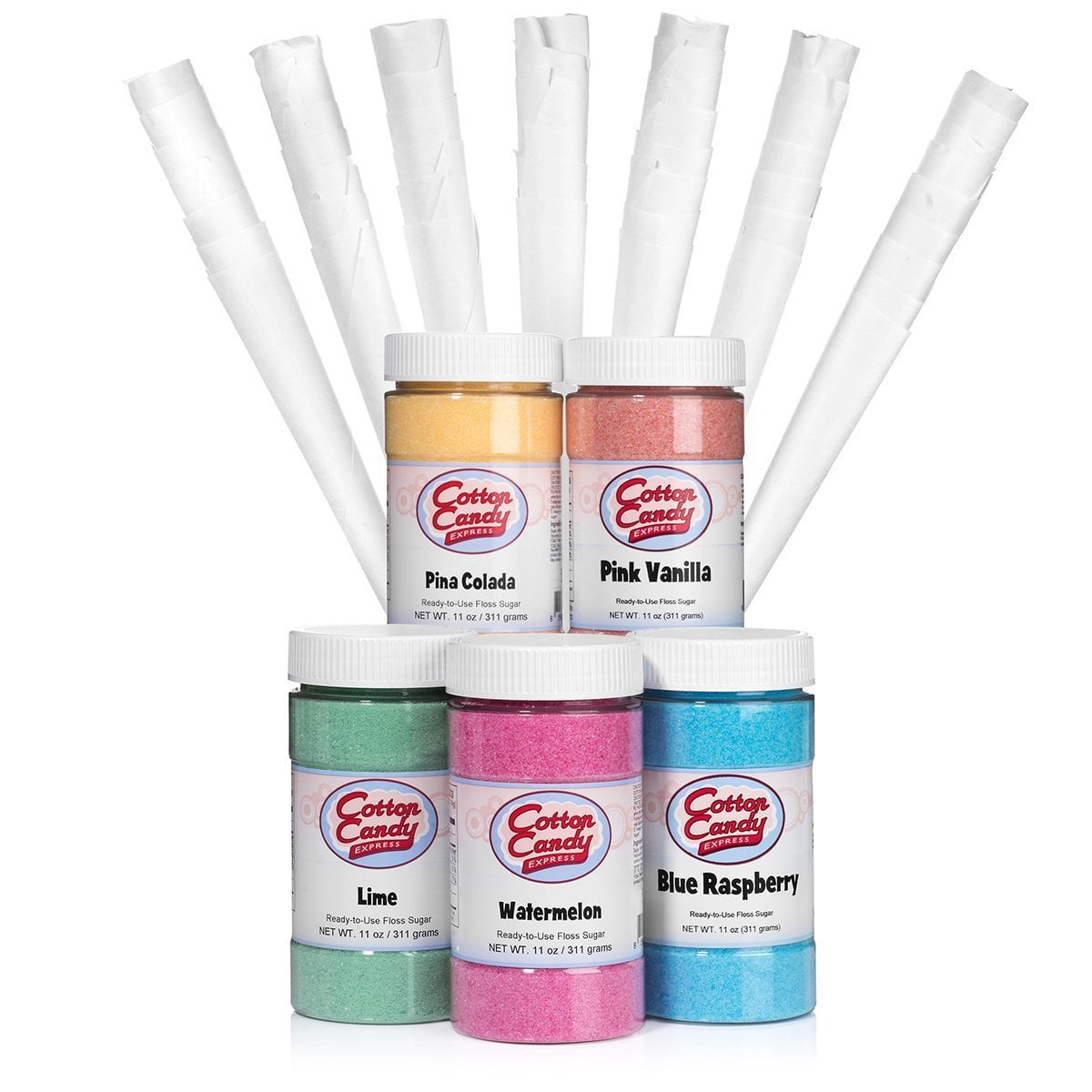 Cotton Candy Express Cotton Candy 5 Flavor Floss Sugar Pack with 50 Cones