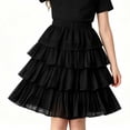 thumbnail image 4 of hoksml Girls Back to School Tiered Layered Skirt, Elastic Waist Mid-Length Flowy Skirt for Kids, 4 of 7