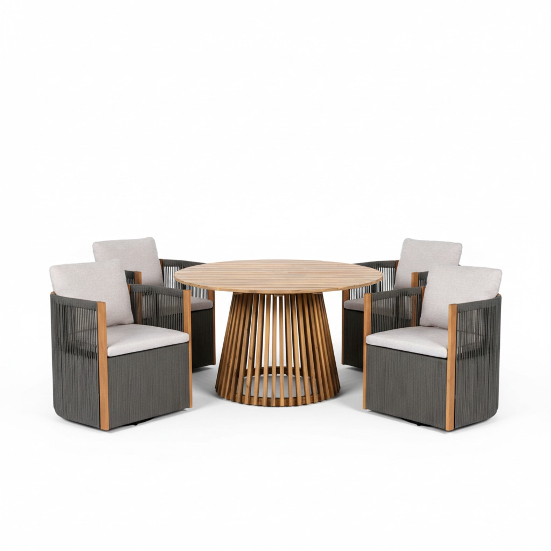 Christopher Knight Home 5 Piece Outdoor Dining Set, Swivel Rope Wicker Chairs and Round Table, 4 Seats, Gray