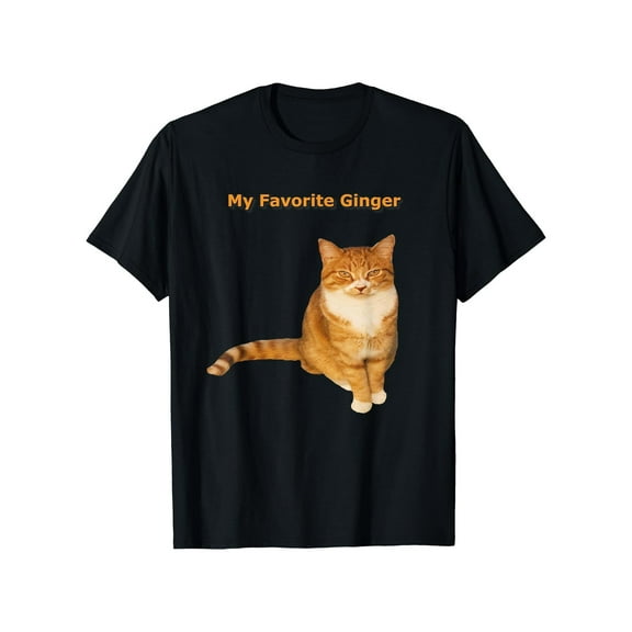 Funny Graphic Tee,Tops Has"My Favorite Ginger"Tabby Kitty Cat Print,Round Neck Regular Fit T-shirts, Size(S-5XL)