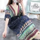 thumbnail image 4 of Vestidos largos de verano para mujer, estilo bohemio, estampado, corte en A, cuello en V, 4 of 5