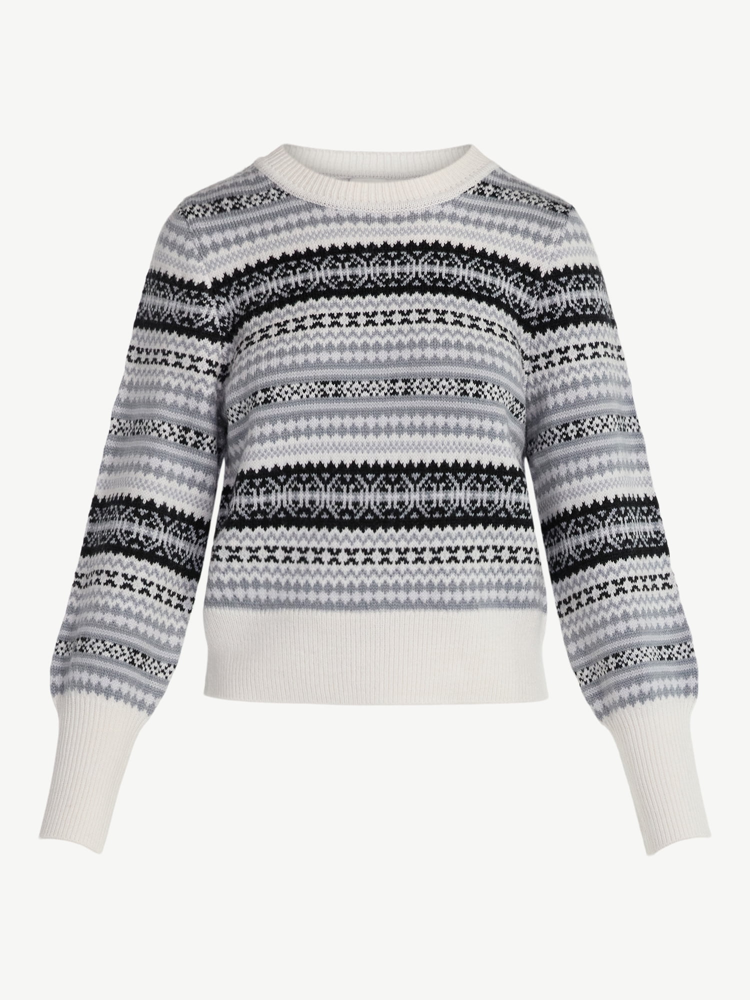 Free Assembly Women's and Women’s Plus Fair Isle Pullover Sweater with Tall Cuffs, Midweight, Sizes XS-4X