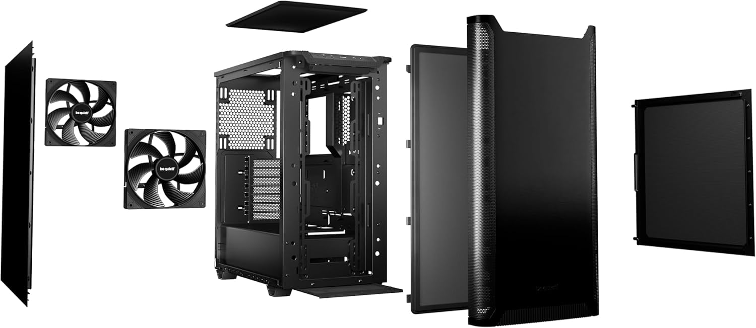 Pure Base 501 Black ATX Case | 2 Preinstalled Pure Wings 3 140mm PWM Fans | Optimized Air Pressure | Compact PC Case | Vertical GPU Installation | USB 3.2 Gen. 2 Type C | BG073