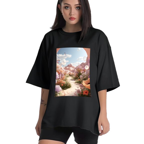 Plus Size Shirt for Women Black Tops for Women Short Sleeves Shirt for Women Flowers T Shirt Crewneck Shirt for Women XS