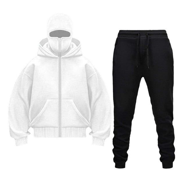 pstuiky Camisas casuales de manga larga para hombre, Conjunto de sudadera y pantalón deportivo de manga larga con capucha y cremallera de color liso para hombre Tops casuales para hombres xxl