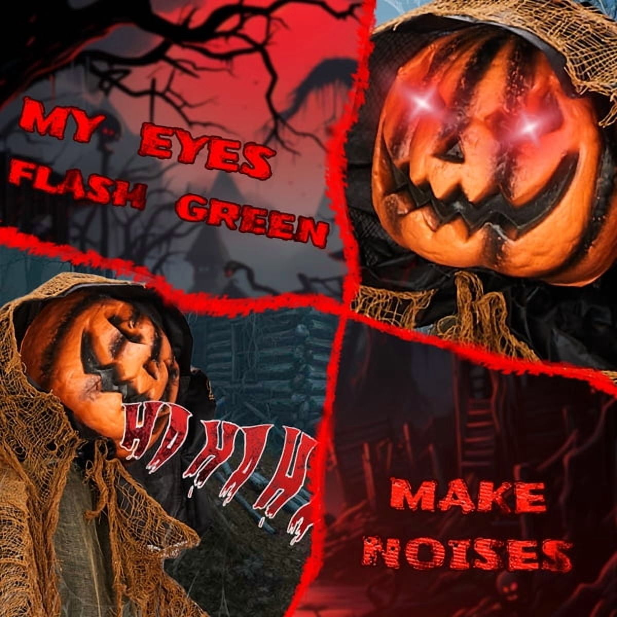 Alvantor Halloween Animated Decorations - 5.8 FT Sound-Activated Animatronic Pumpkin Ghost with Moving Head and Hands, Red LED Eyes