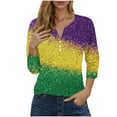 thumbnail image 2 of Xqxayjr Ladies Loose Fitting 3/4 Sleeve Mardi Gras T-Shirts Summer Tops Button V Neck Sequin Bling Glitter Carnival Costumes Tshirts Shirts Trendy Summer Green Tshirts Outfits, 2 of 5