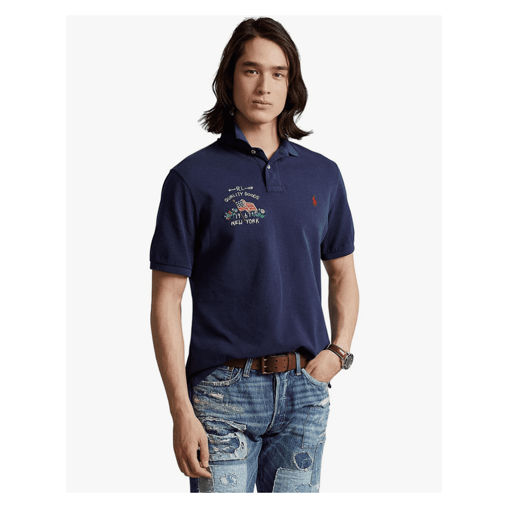 トップス \"ralph lauren\"crashed american poloshirt Polo Ralph Lauren Distressed Repaired Orange Paint Splatter Polo