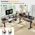 thumbnail image 6 of KeyWhat 75"X60" L Shaped Standing Desk, Electric Height Adjustable Computer Desk with Shelves & Keyboard Tray & LED Strip & Power Outlets, Dark Walnut, 6 of 7