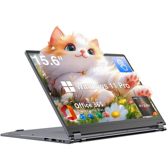 15.6" Laptop 2 in 1 Computer,8GB DDR4 256GB SSD Touchscreen Notebook, AMD Ryzen R3 3200U(Up to 3.5 GHz), Radeon Vega 3, 1920x1080 FHD Display, Win 11 Pro, WiFi, BT5.1 RJ45, Blacklit Keyboard