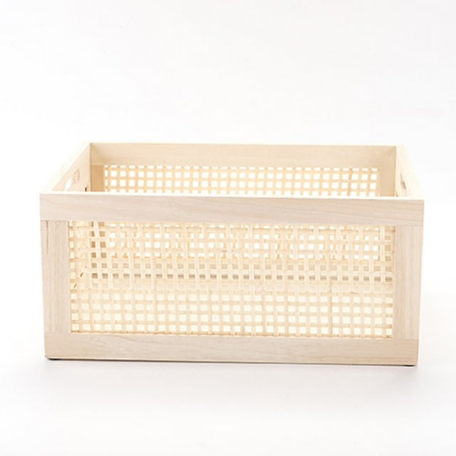 Cesta de almacenamiento de escritorio, caja de almacenamiento de cajón de oficina diversa, cesta de almacenamiento con marco de madera. (Rectángulo-Pequeño)