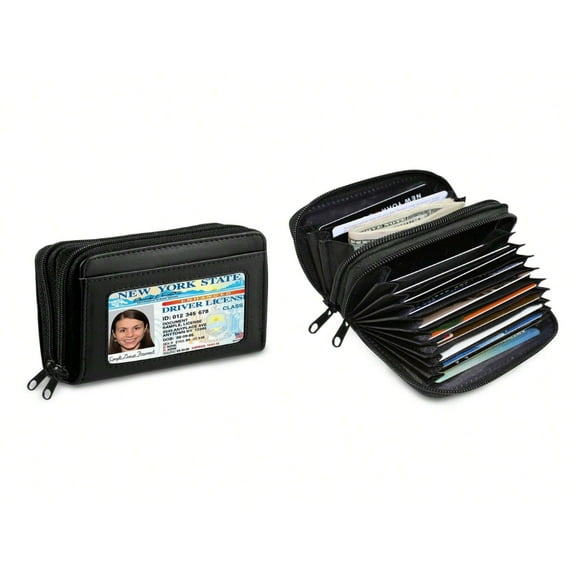 YOPTOP RFID Genuine Leather Credit Card Wallet For Women W/ ID Display Window