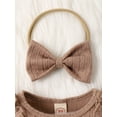 thumbnail image 4 of vera natura Infant Baby Girl Spring Jumpsuit Solid Color Long Sleeve Bow Romper with Headband, 4 of 8