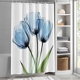 thumbnail image 3 of Abstract Blue Tulip Fabric Shower Curtain Flowers Leaf Plant Washable Shower Curtains for Bathroom, Waterproof Bath Curtain with Hooks Home Decor 36x72in, 3 of 8