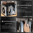 thumbnail image 3 of Vinyl Record Storage, Metal & Wooden Vinyl Record Holder Up to 80 Album, 3-Compartment Record Player Stand for Magazine, Books Black, 3 of 6