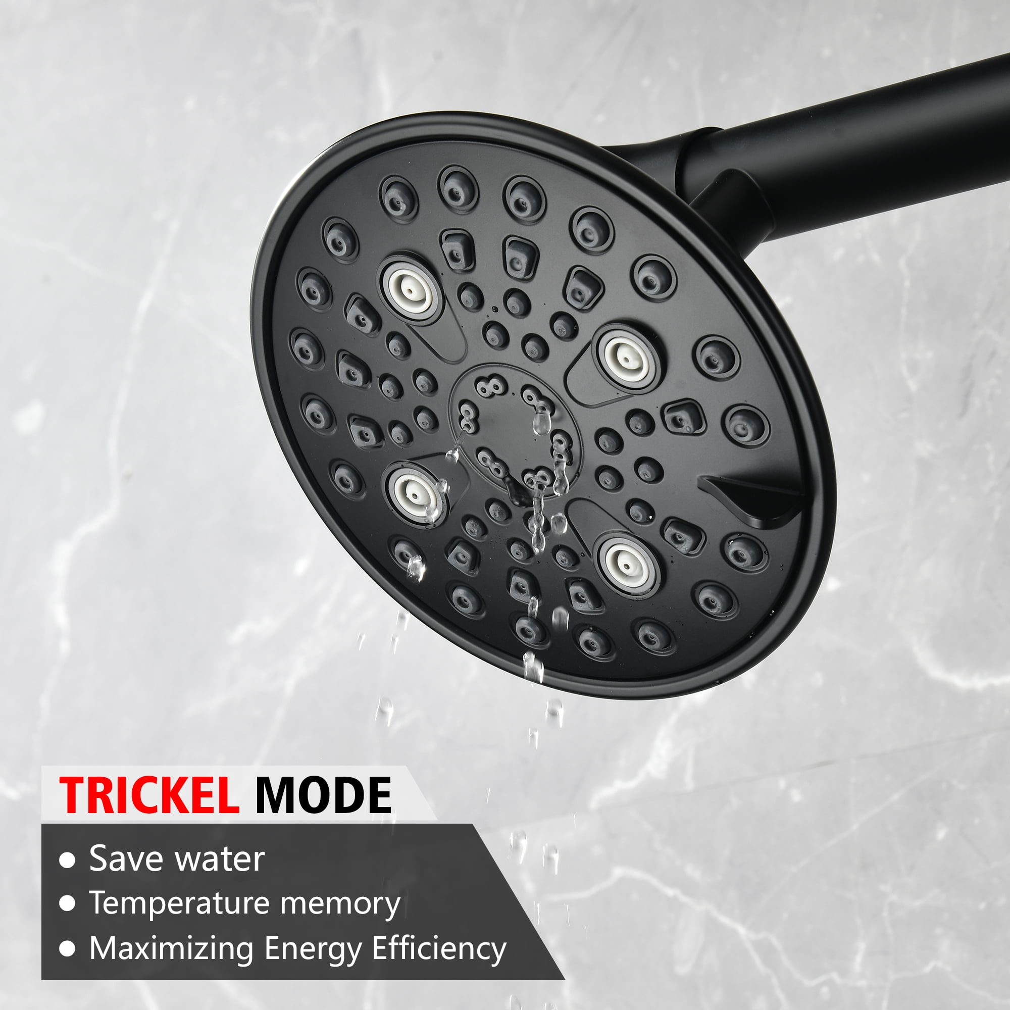 sumerain Luxurious High Pressure 6-setting Shower Head Combo with 20 Inch Long Shower Arm for Couples, Matte Black