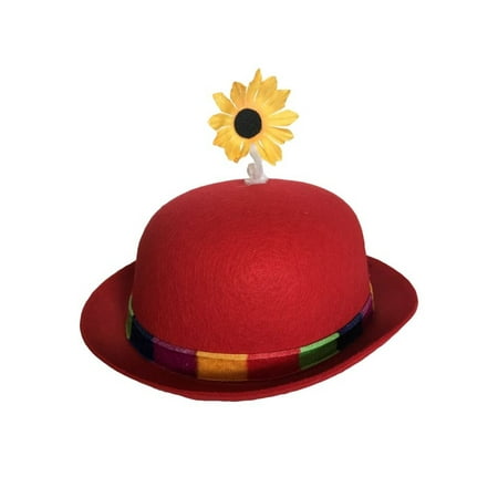 Clown Bowler Derby Hat with Daisy (Red)