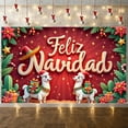 thumbnail image 4 of Red Theme Christmas Banner Gold Stars Feliz Navidad Banner Poinsettia Decor Alpaca Pattern Holiday Banner for Christmas Party Holiday Decoration Mexican Christmas Event, 4 of 7