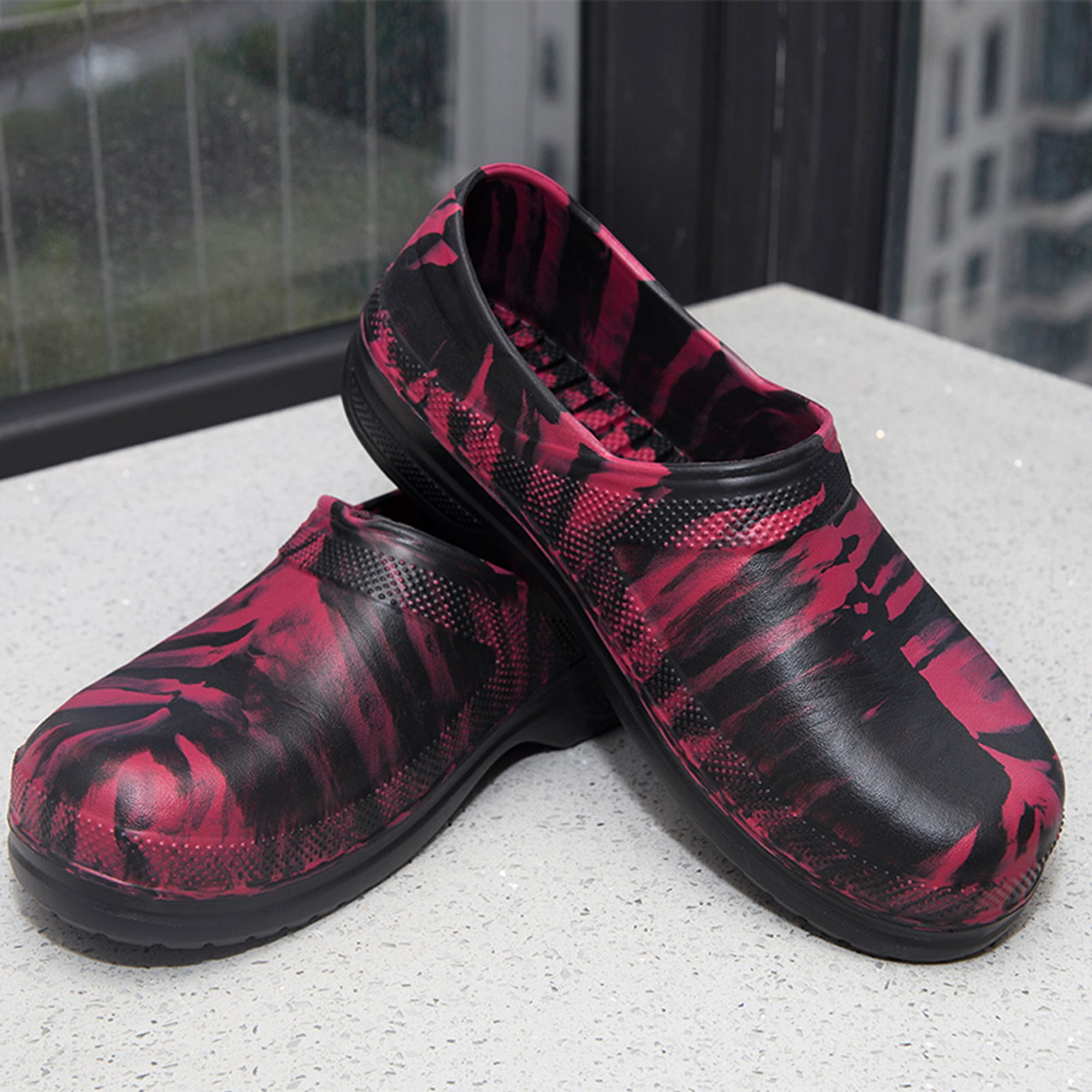 Lopsie Men's Women's Unisex Slip Resistant Work Clogs Men or Women Kitchen and Chef Shoes Safety Work Shoes Steel Toe Clog Water Resistant Black/RED/White