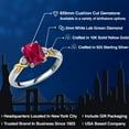 thumbnail image 2 of Gem Stone King 925 Silver and 10K Yellow Gold Red Created Ruby and White Lab Grown Diamond Engagement Ring for Women | 2.08 Cttw | Cushion 8X6MM | Round 2MM | Available in Size 5, 6, 7, 8, 9, 2 of 6