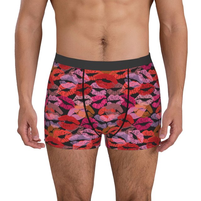 Xecao Boxeurs pour Hommes Imprimé Lèvres Rouges s'Embrassant avec Ceinture Élastique Douce et Design Capsule Spatiale 3D sous-Vêtements Confortables Respirants-TTG