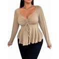 thumbnail image 2 of Women'S Plus Size Peplum Tops Long Sleeve T Shirts Casual Ruched Sweetheart Neck Ruffle Hem Tees Apricot XXL, 2 of 9