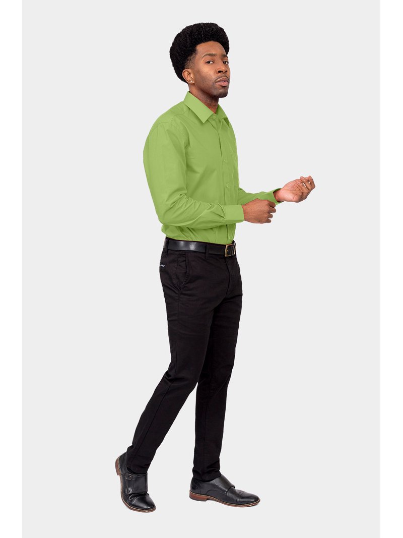 G-style USA Men's Regular Fit Long Sleeve Solid Color Dress Shirts - Apple Green - Large - 16-16.5 - 32-33