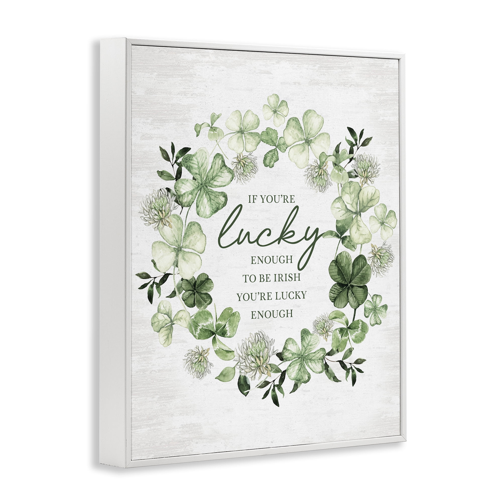 Stupell Industries Inspiring Lucky Wreath Botanical & Floral Painting White Framed Art Print Wall Art, 11 x 14