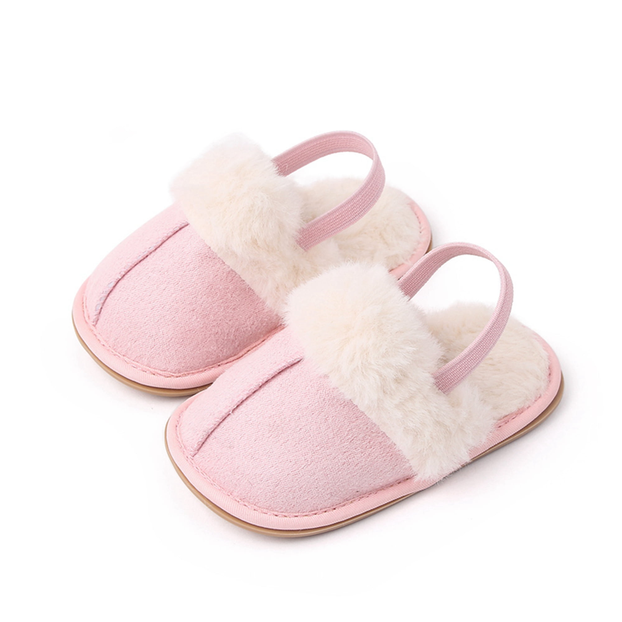 Wifornt Fluffy Baby Slides Slippers Soft Plush Warm Non Slip House Shoes For Toddlers Boys Girls Winter Indoor Outdoor Pink 12 18 Months
