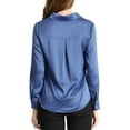 thumbnail image 4 of Allegra K Women's Elegant V Neck Point Collar Long Sleeve Smooth Satin Blouse, 4 of 7
