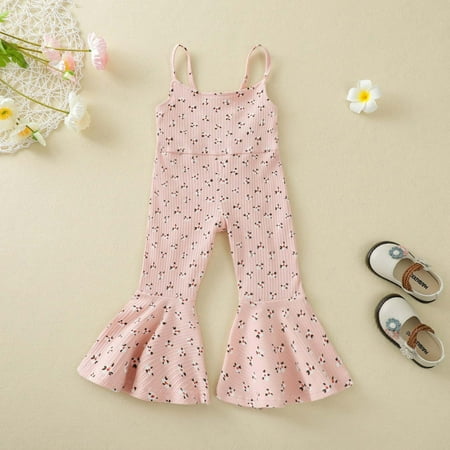 

QISIWOLE Toddler Baby Girl Clothes Sleeveless Cotton Trousers Printed Flared Pants Suit Discount