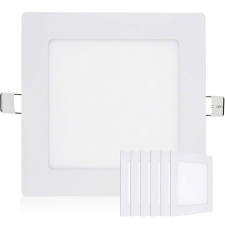 LEEKI - Pack of 5-9W Recessed Square Ceiling Light - Cool White 5000K - Ultra Slim Design - 6 Non-Dimmable Miniature LED Driver