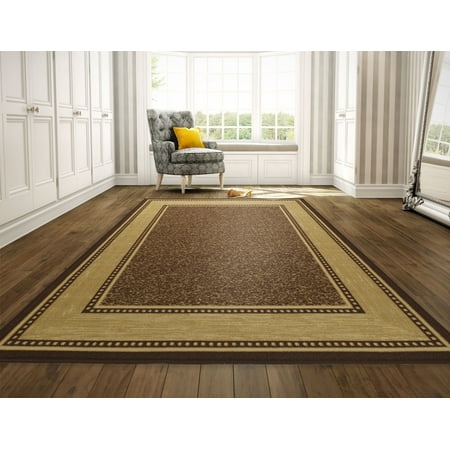 Large Brown Area Rugs Ottomanson Ottohome Collection Contemporary Bordered Design Non Slip Rubber Backing Modern Area or Runner Rug, Brown ()
