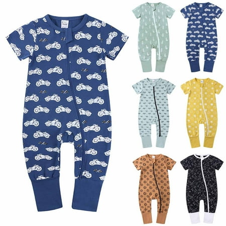 Kayannuo Girls Short Sleeve Graphic T Shirt for Boys Summer Newborn Toddler Baby Girls Boys Bodysuit Short Sleeve Printed Zipper One-piece Romper Jumpsuit 3-6 Months