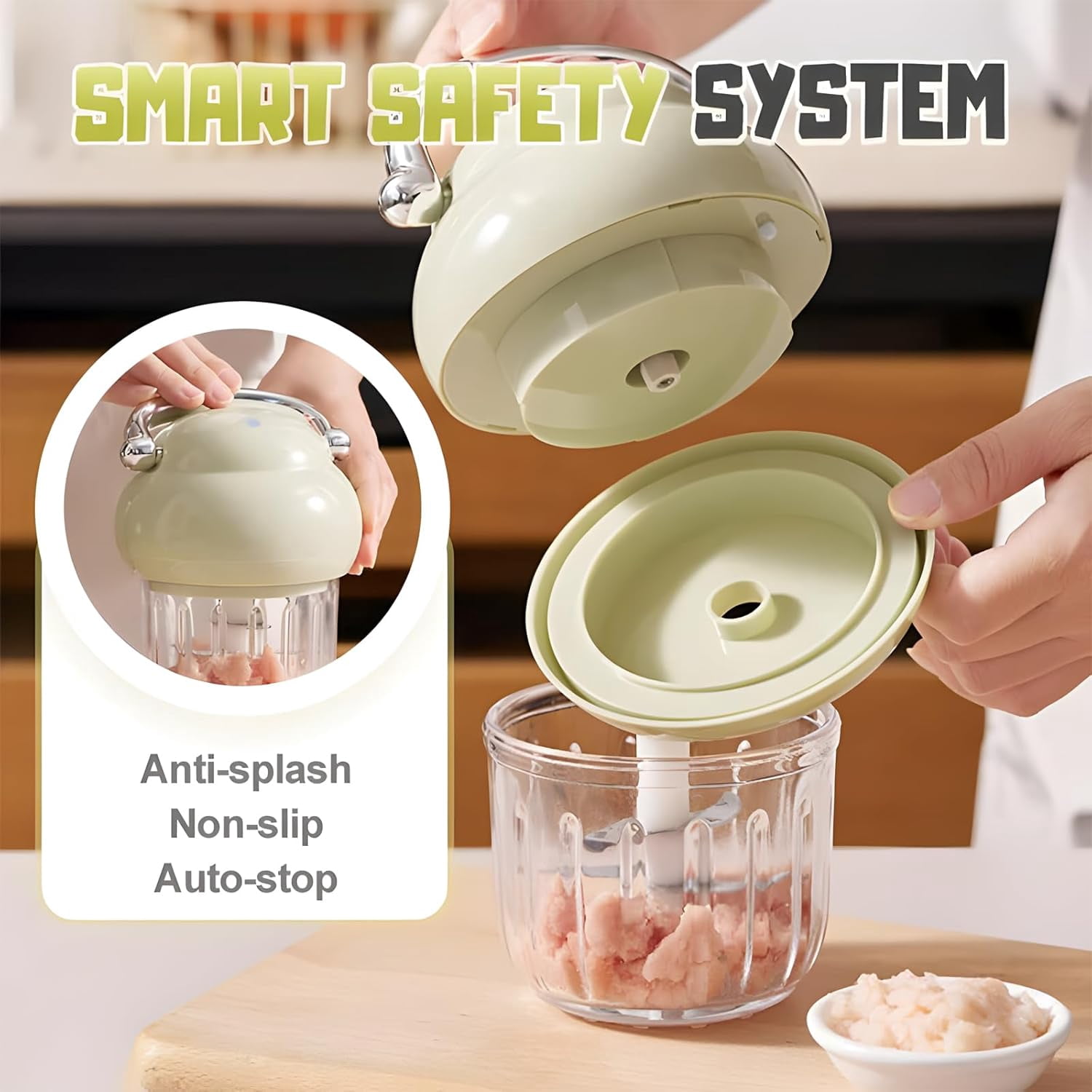 Multi-Function Electric Meat Grinder, 350ML Electric Meat Grinder, Multifunction Food Processor, Used For Dough Stirring, Onion, Meat, Nuts, Fruits, Garlic, Vegetables, Baby Food (Green)