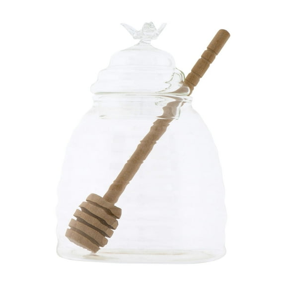 Creative Co-Op Clear Honey Pot with Lid & Bamboo Dipper