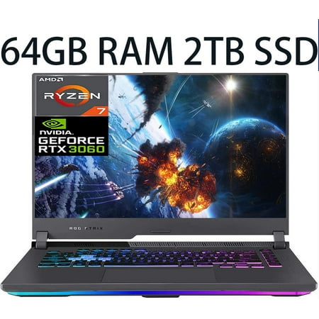 ASUS ROG Strix G15 G513 15 Gaming Laptop, AMD Ryzen 7 4800H 8-Core Processor, NVIDIA GeForce RTX 3060 6GB, 64GB DDR4 2TB PCIe SSD, 15.6" FHD (1920 x 1080) IPS 144Hz Display, WiFi, Windows 11